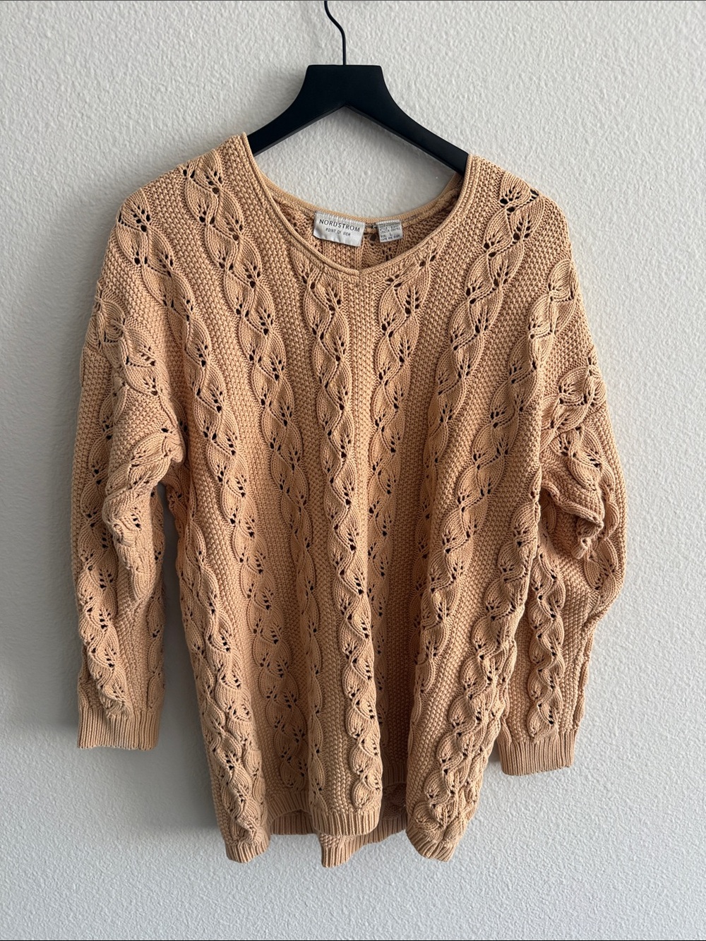 Nordstrom Peach Open Knit Crewneck Sweater 100% Cotton Vintage L